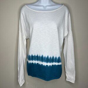 VINCE Womens Tie Dye Dip Dyed Top Teal White Long Sleeve Shirt Size X-Small